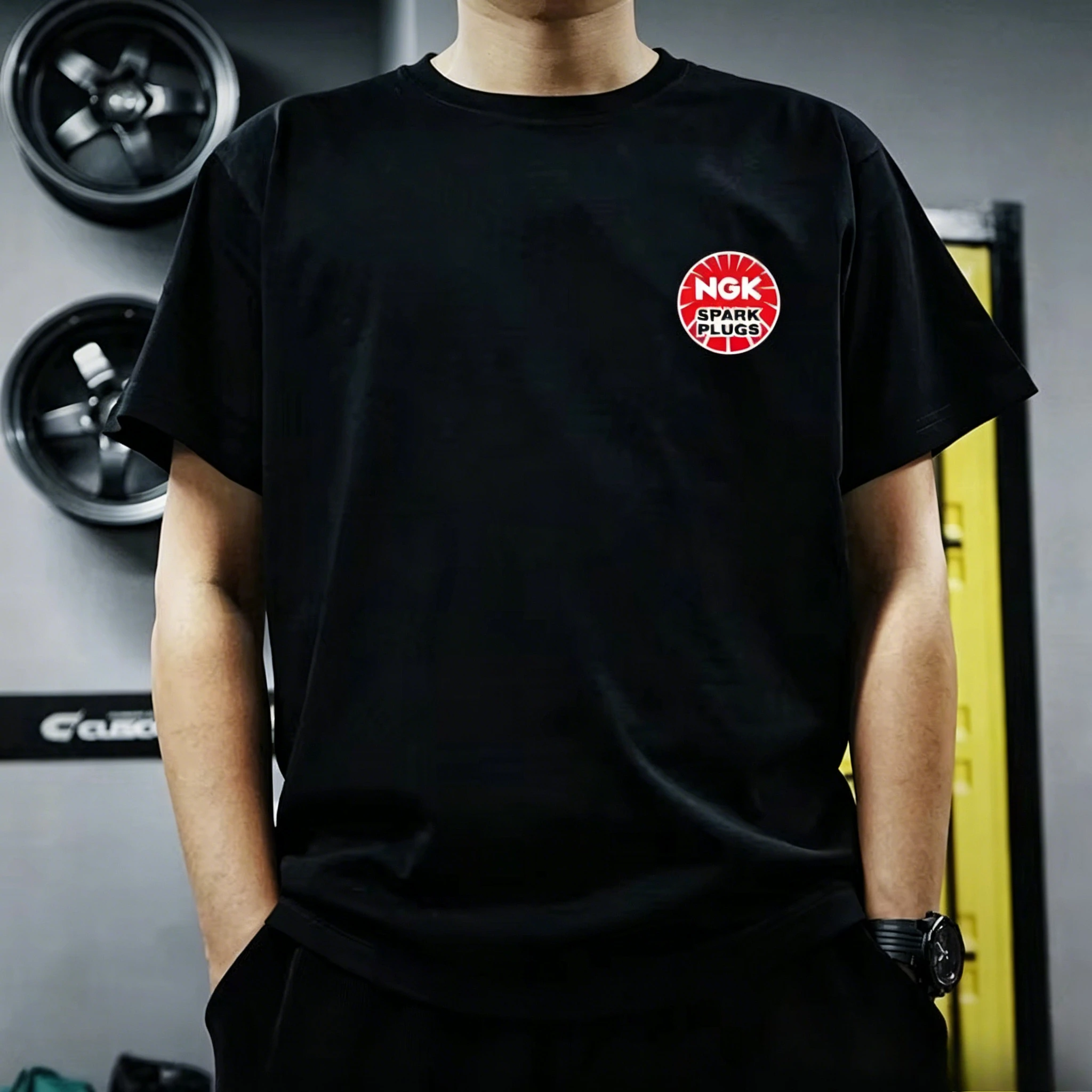 Attitude Japanese JDM Modified Car NGK Spark Plug Burner Cotton Men's Clothing 2026 Summer Fashion New T-Shirt Comfortable