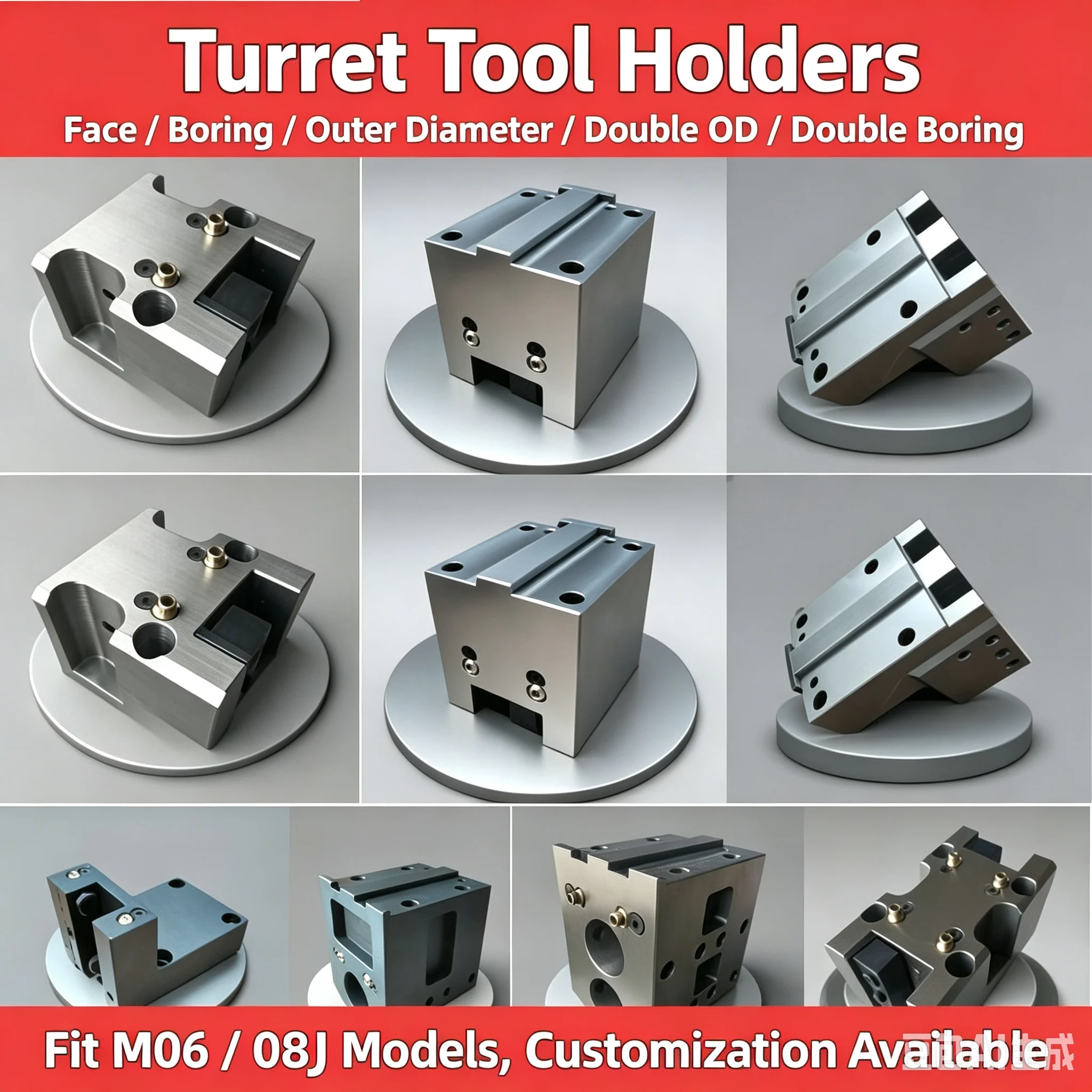 Turret Static & Live Tool Holder Fit M06 M08J CNC Lathe Face Boring Double Outer Diameter Tool Block High Precision Customizable