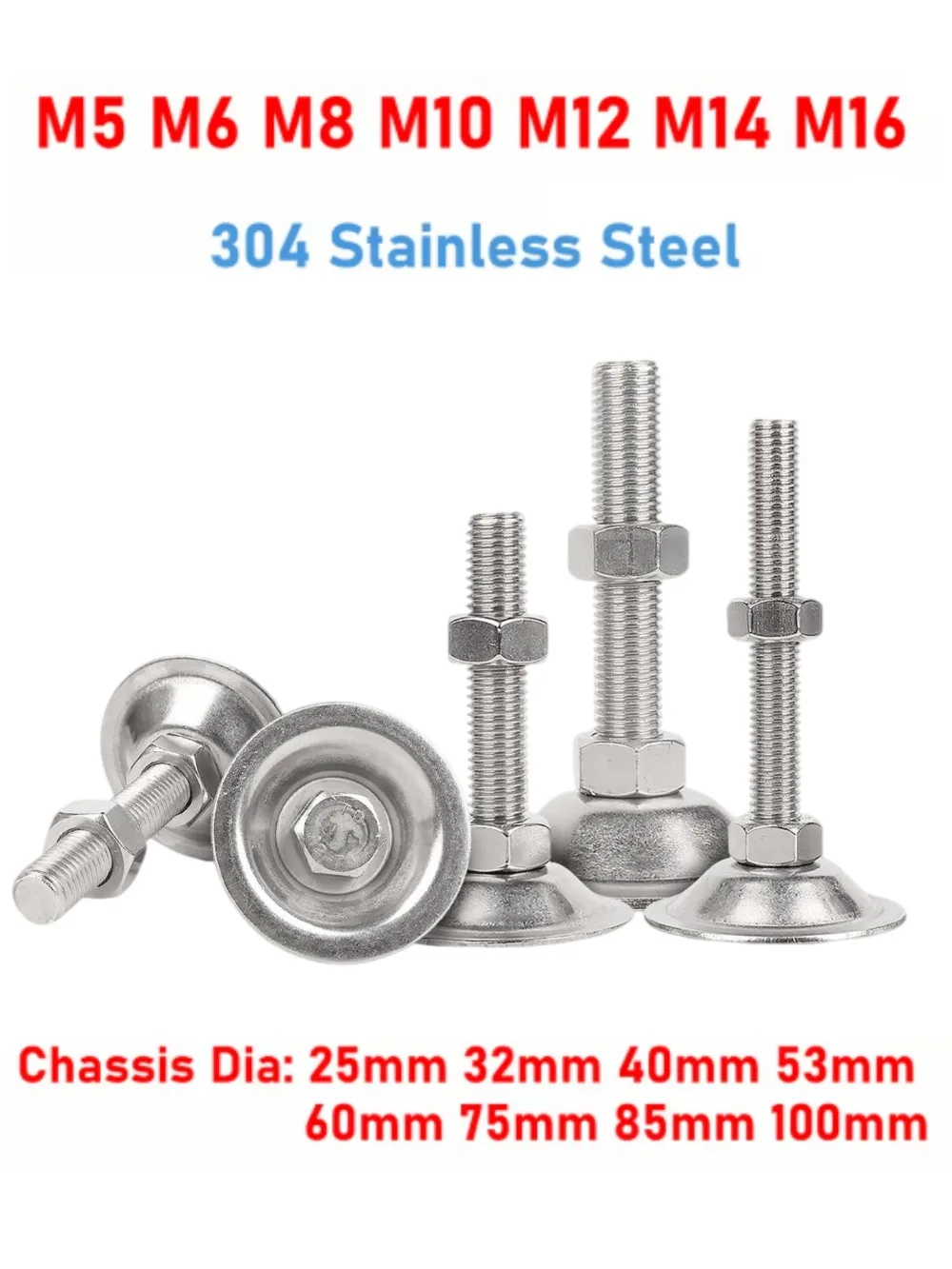 304 Stainless Steel Heavy Duty Adjusting Feet M5-M16 Industrial Machinery Furniture Balance Support Fixed Leveling Foot