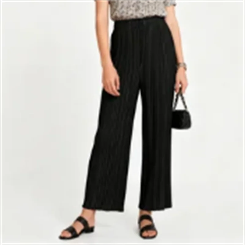 Spring Summer Autumn Women's Casual Elegant Miyake Designer Classical Loose Straight Pleated Pants High Waist Trousers in Stock
