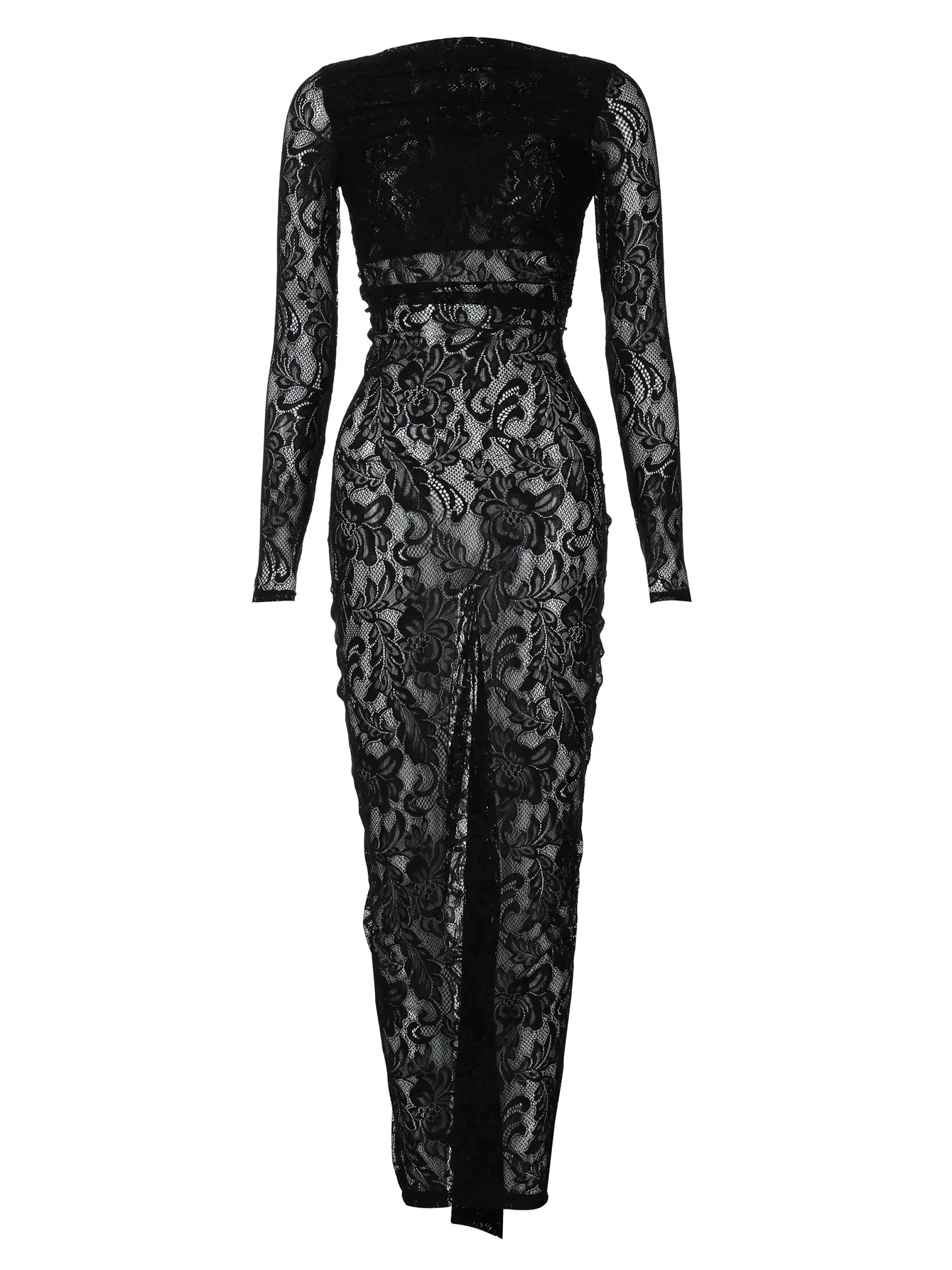 2025 Lange Mouw Sheer Lace Backless Cami Maxi Jurk Dames Sexy Elegante Lange Jurk Party Clubwear Herfst Bodycon Club Jurk