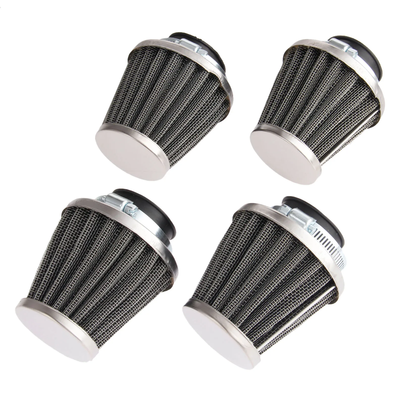 

4Pcs Motorcycle Air Filter Dual Layer Steel Mesh Gauze Clamp-on Air Cleaner Metal&Rubber for Motorcycle Minibike ATV Scooter