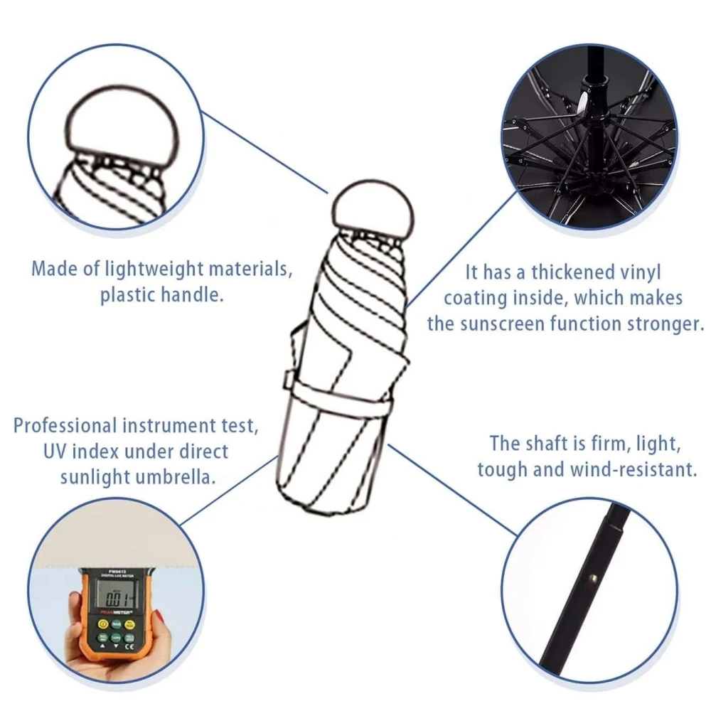 1pc Anti-Uv Mini Umbrella For Sunny And Rainy Days, Portable With Uv Coating And 6 Reinforced Ribs image 6