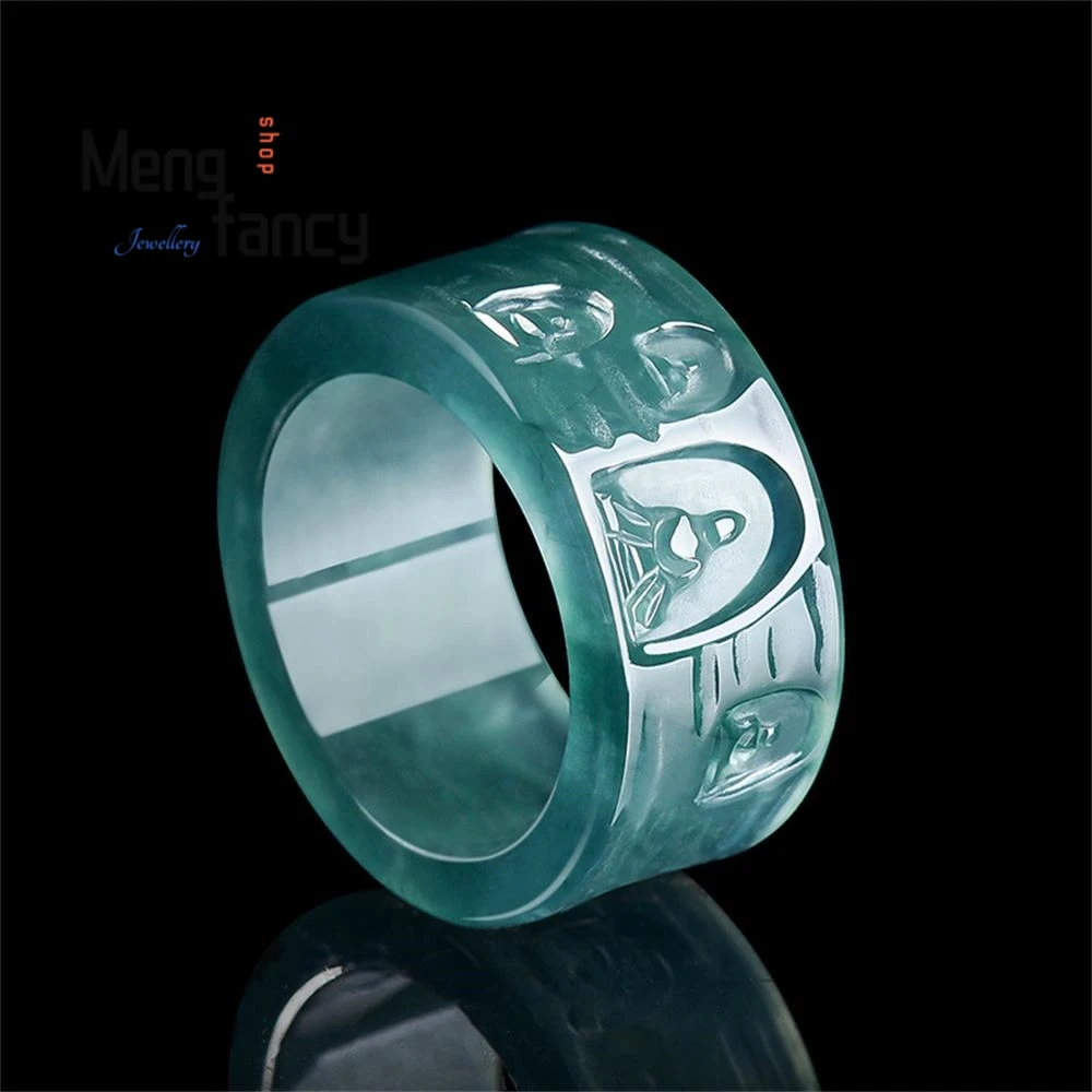 Anillo de Buda Nirvana de Jadeíta Natural Grado A, Agua Azul, de las Grutas de Mogao de Dunhuang, Jade Semillado de Hielo, Joyería de Alta Gama para Parejas