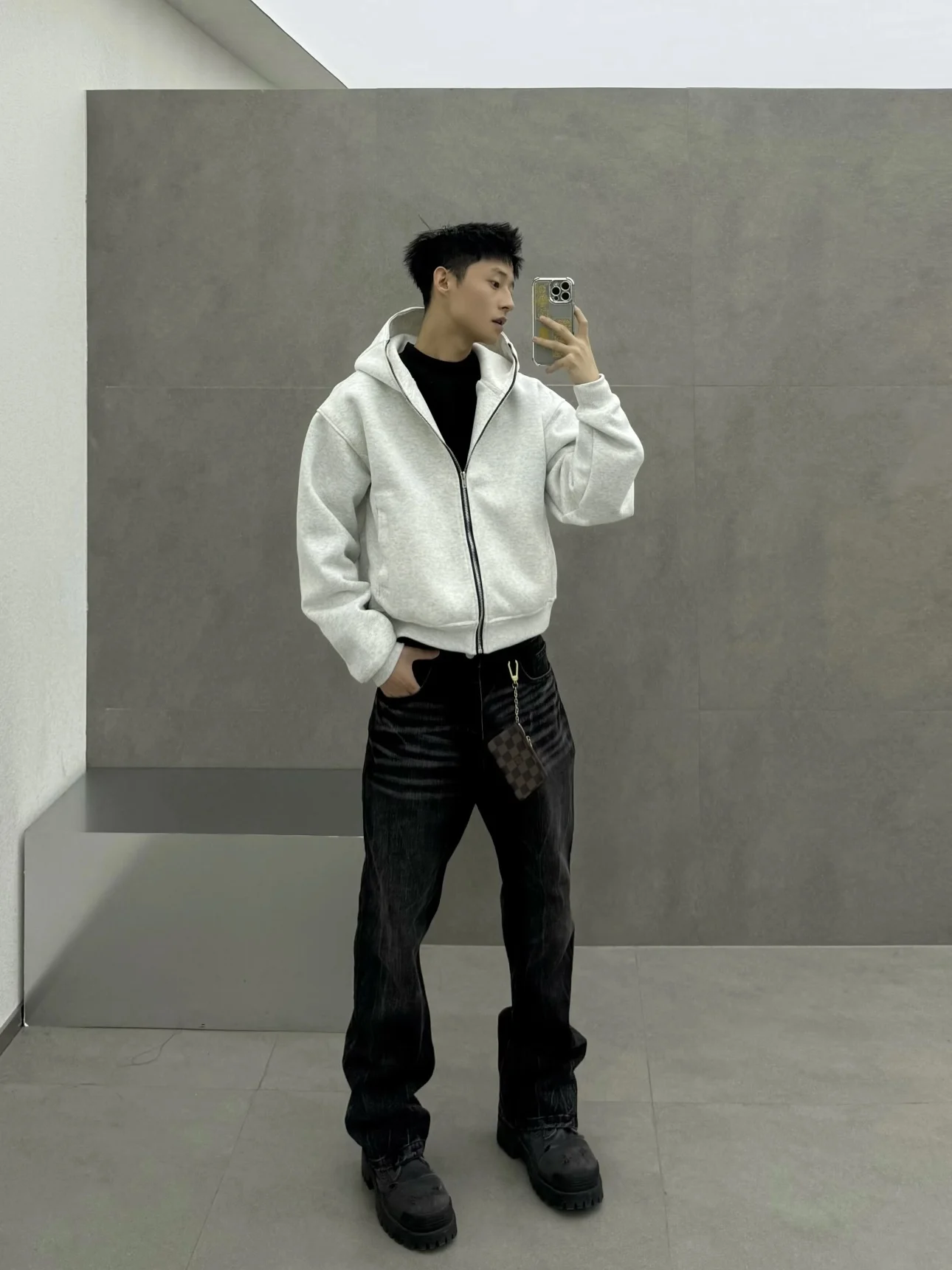 

Cleanfit American High Street ex Куртка на молнии с капюшоном, однотонный повседневный свободный крой, широкий мужской открытый кардиган