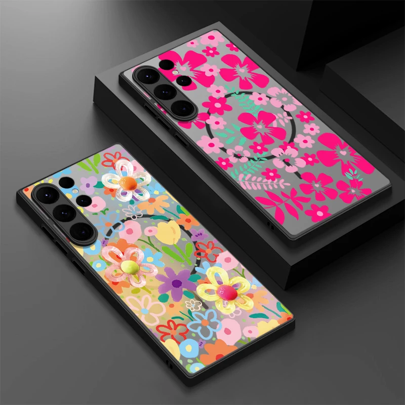 Rose Rote Blumen Magnetische Handyhülle für Samsung Galaxy S25 Edge S24 S23 S22 Ultra S24 Plus S24 S23 S21 S20 FE TPU PC Back Cover