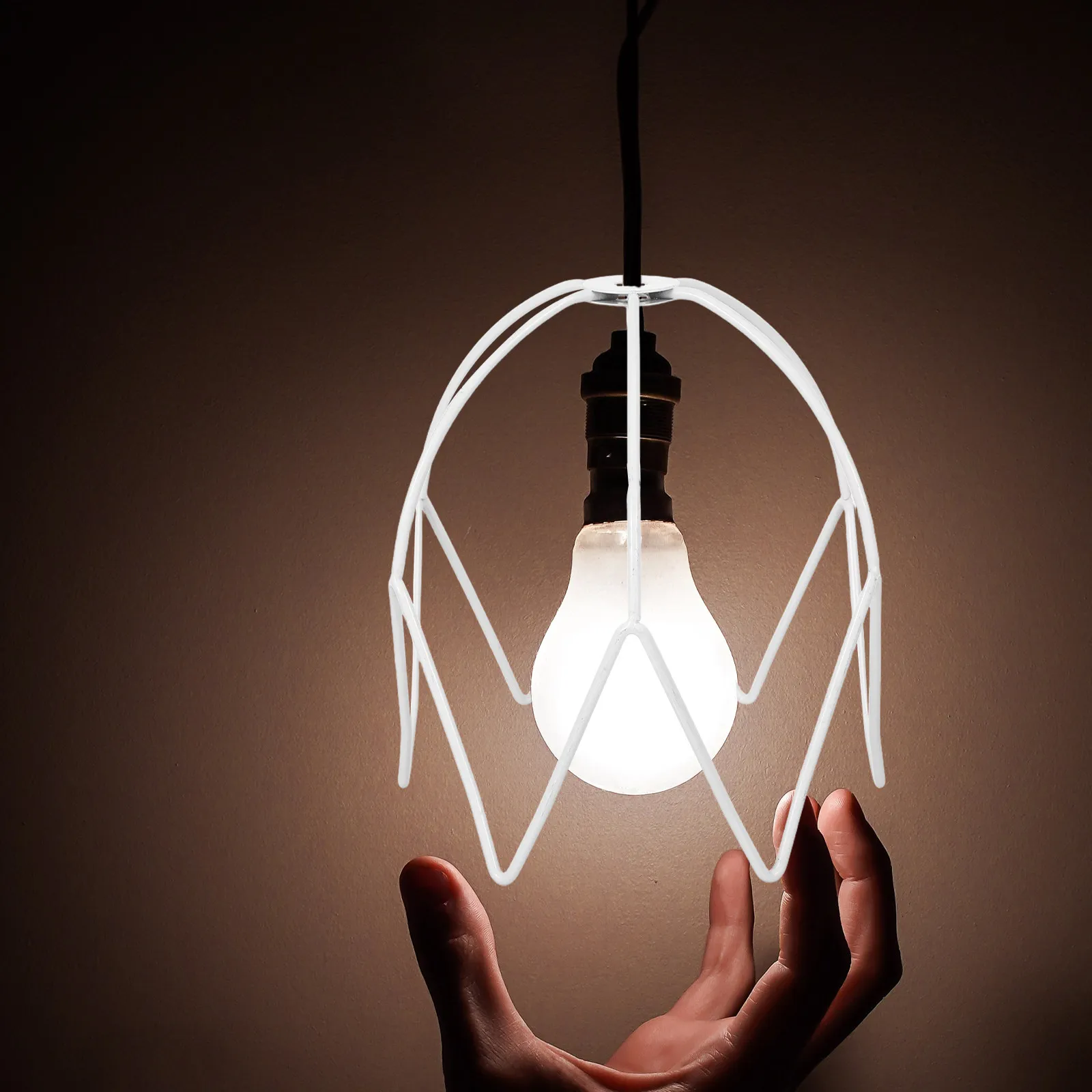 French Vintage Metal Wire Cage Lamp Frame for DIY Pendant Light Shade Chandelier Table Lamp Holder Crystal Decorative Bulb Guard