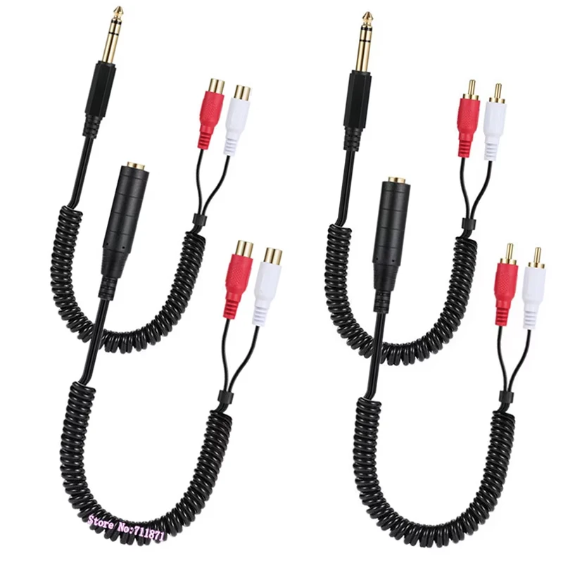 Elastic expansion contraction 6.35 RCA Adapter Cable Line Stereo TRS 6.35 Male Female to 2 RCA Female Male Spring Line RCA 6.35