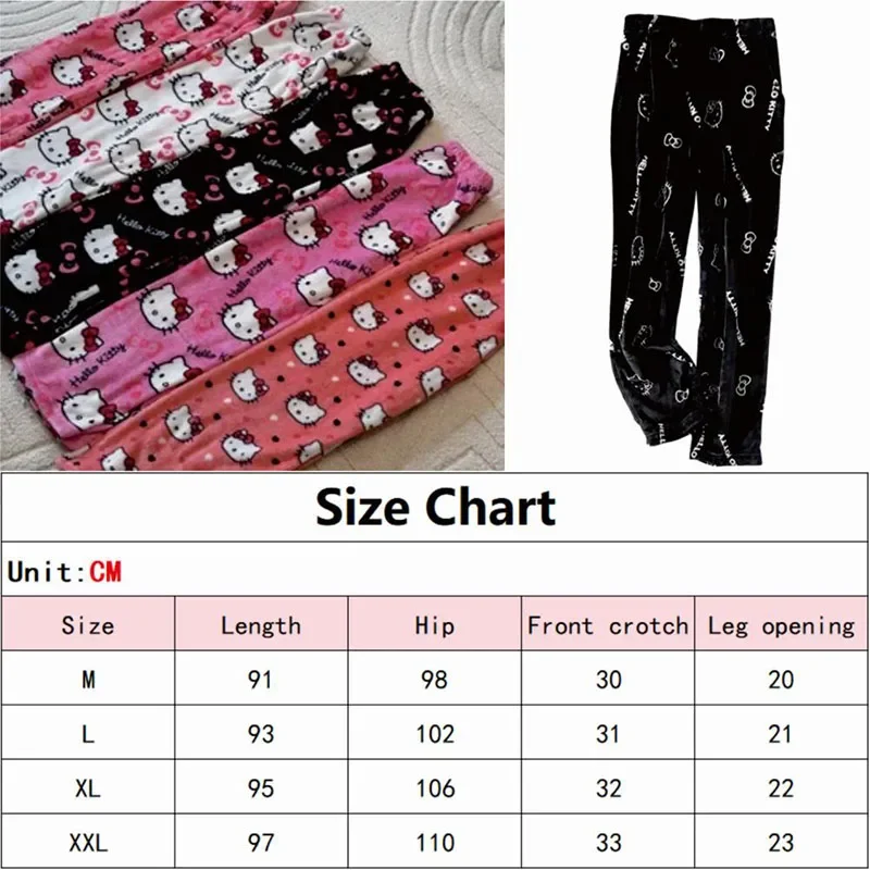 Hello Kitty Cartoon Pajamas Pants Christmas Flannel Y2K Trousers Women Girl Kawaii Anime Cartoon Casual Homewear Winter Clothing