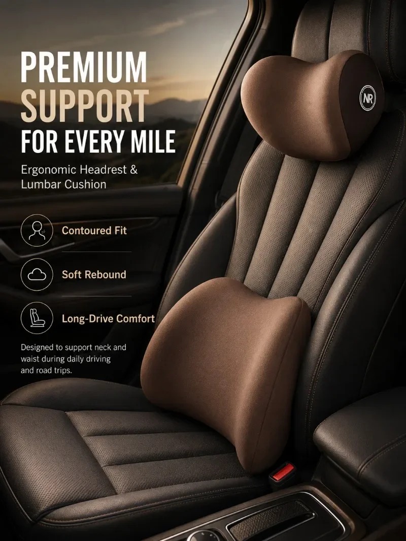 Memory Foam Car Neck Pillow Lumbar Support Set Ergonomic Breathable Headrest Back Cushion Pain Relief For Driving Office Chair