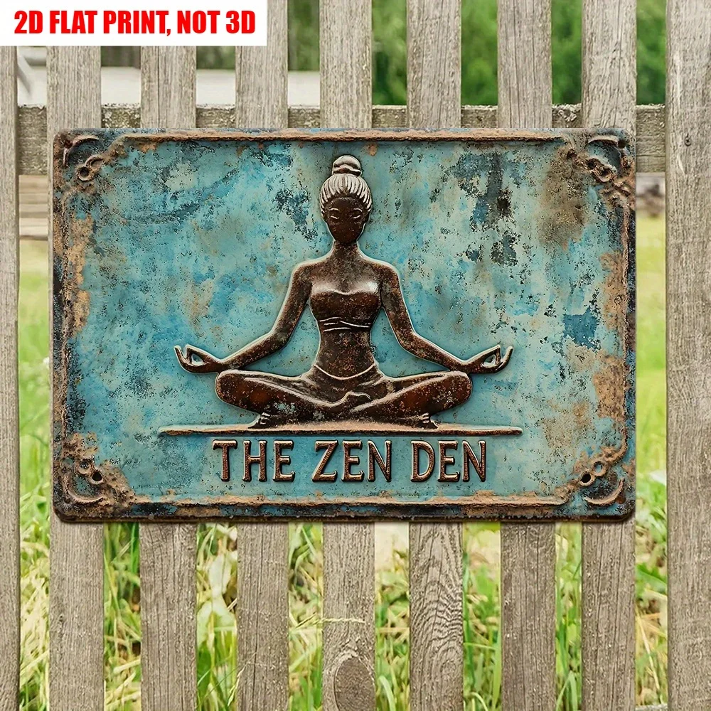 2D Flat Retro Metal Plaque Decoration, Zen Meditation Decoration, 