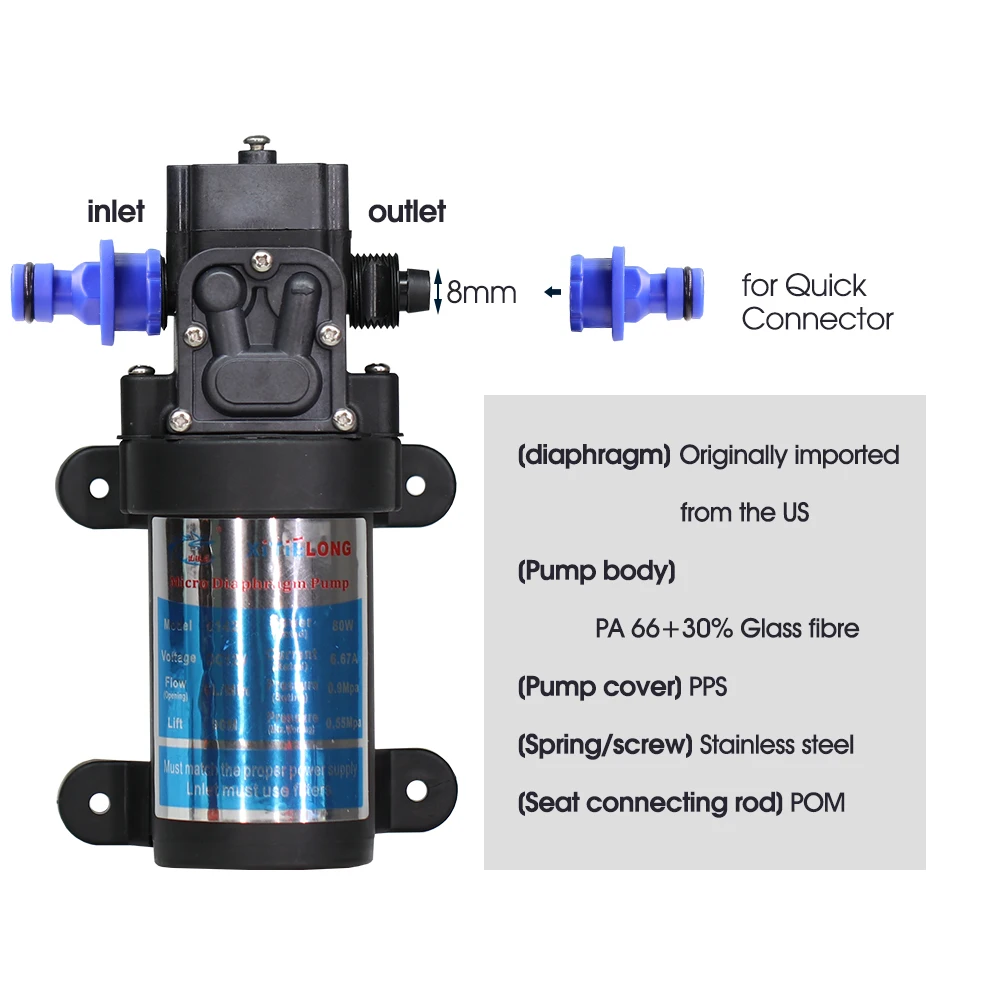 45-100W Boosting Pressure Diaphragm Pumps W/ 16mm Nipple Power Supply 110-240V for Home Gardening Hose Irrigation Car Washing