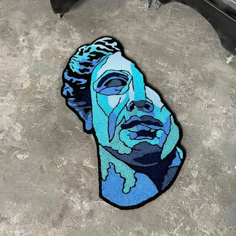 VIKAMA Blue David Sculpture Irregular Rug Soft Comfortable Foot Mat Non-Slip Bedroom Floor Mat Modern Art Home Decoration