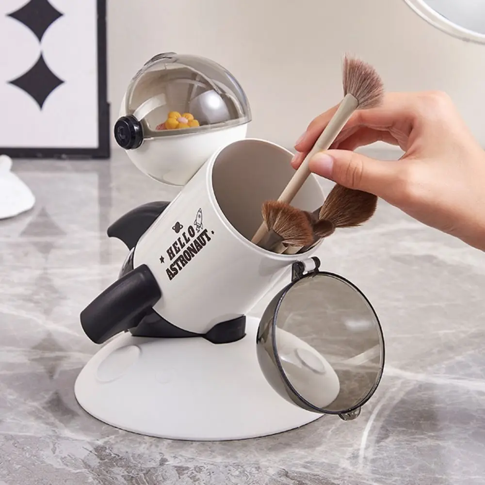 Creative Rocket Pen Holder Multifunctional Cartoon Astronaut Desktop Storage Box with Lid Decorative Cosmetic Brush Container