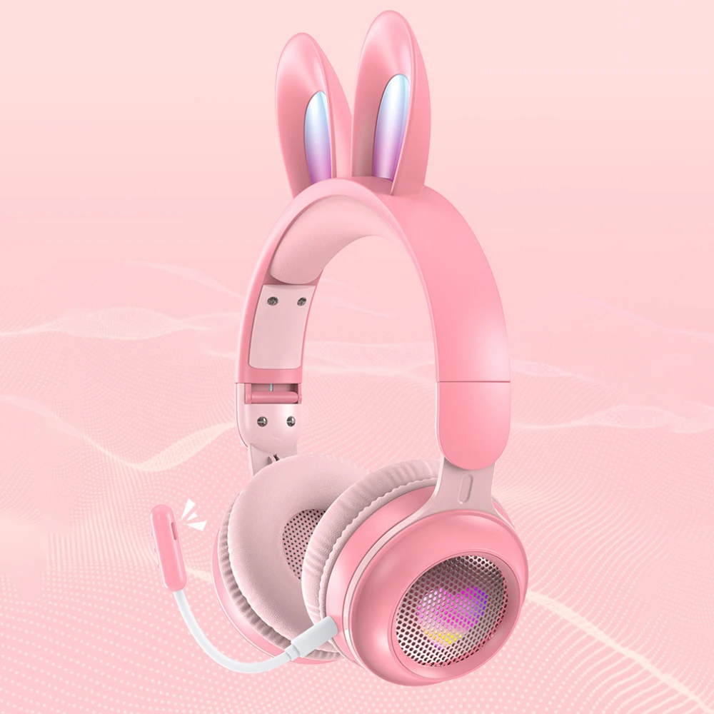 Auriculares inalámbricos RGB con Orejas de conejo y micrófono para niños, bonitos auriculares de música para jugadores, nuevos