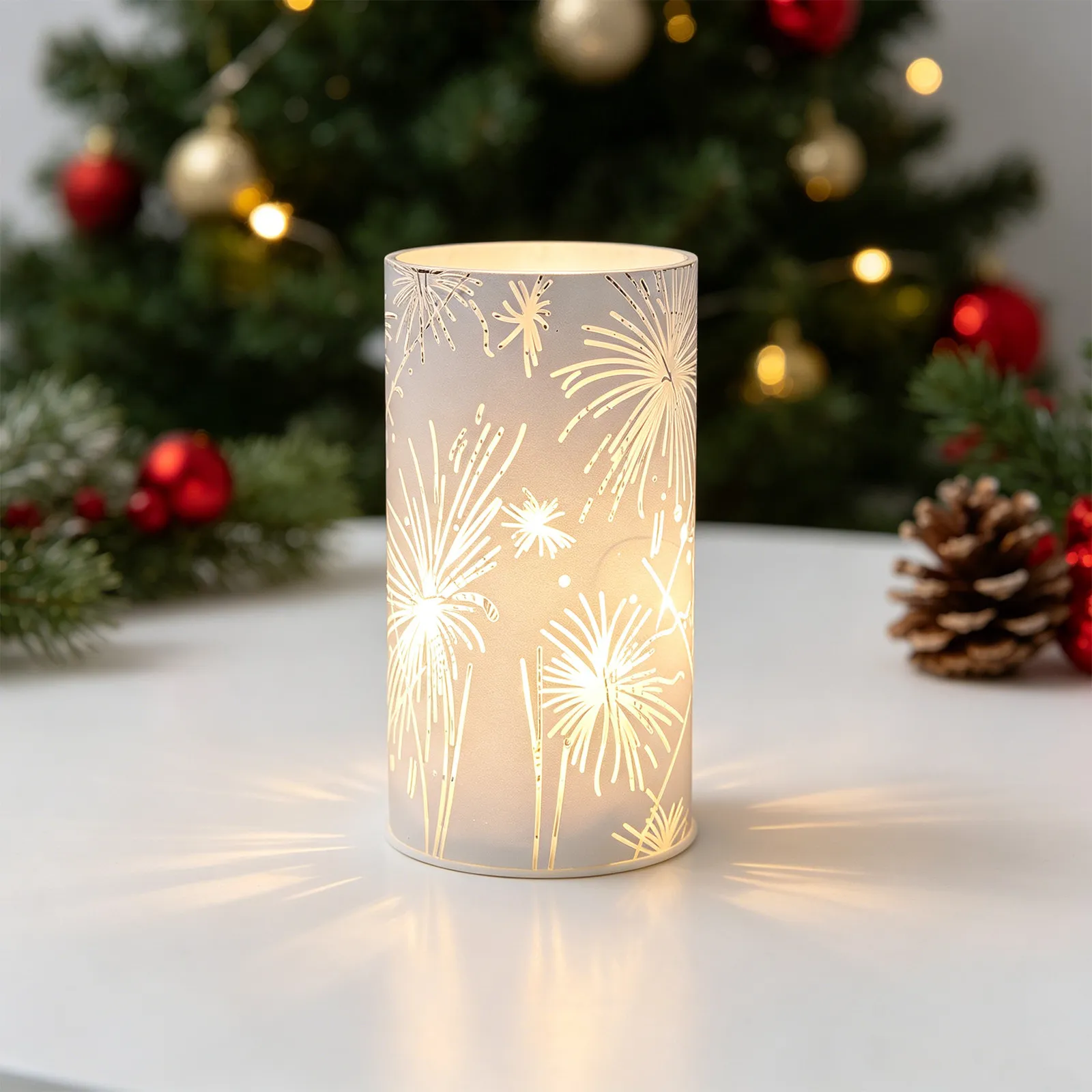 250Th Independence Sparkler Hurricane Lantern Flameless LED Twinkling Glass Pedestal for Fourth of July Patriotic Table Decor