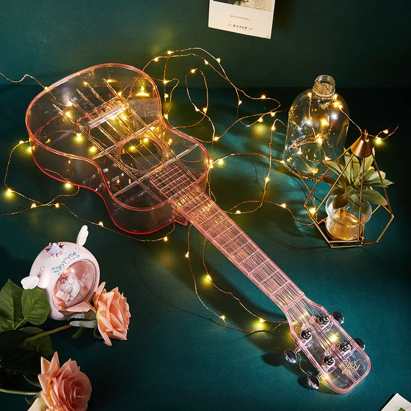 21 Inch Transparent Ukulele for Students Adults Beginners Clear Guitar with Lights Portable String Ukelele Musical Instruments