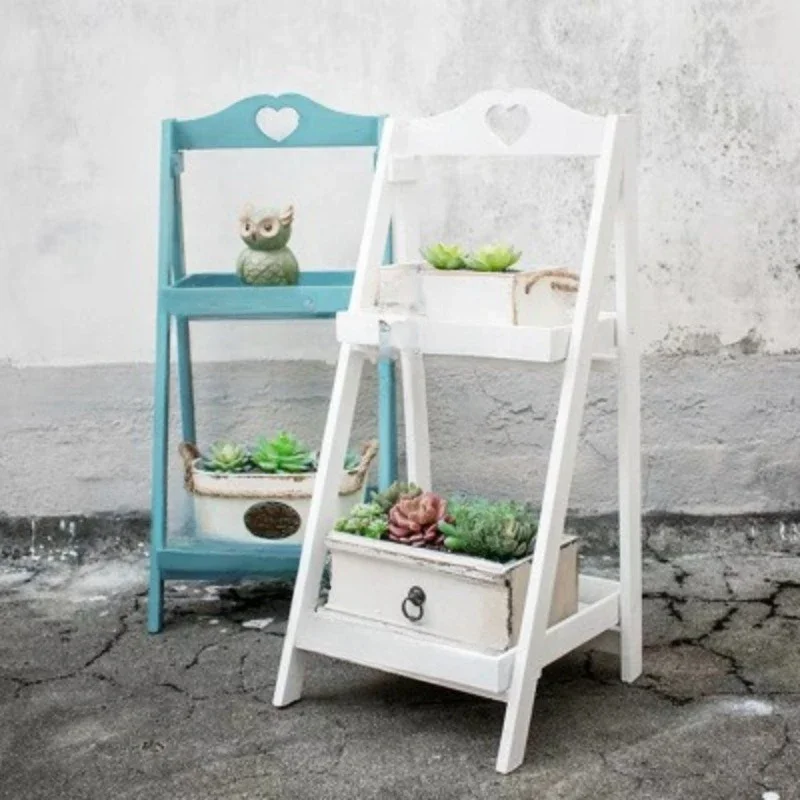 Retro wooden flower stand Several steps Floor-to-ceiling multi-layer square shelf Balcony Flower table American style