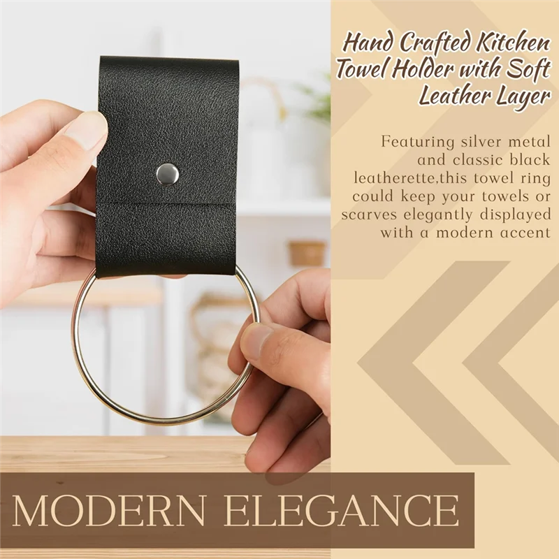 -A14E 8 قطعة حامل حلقة المناشف الجلدية والمعدنية للمطبخ حامل المناشف الأطباق مع حلقة باب الفرن شماعات هدايا للمنزل
