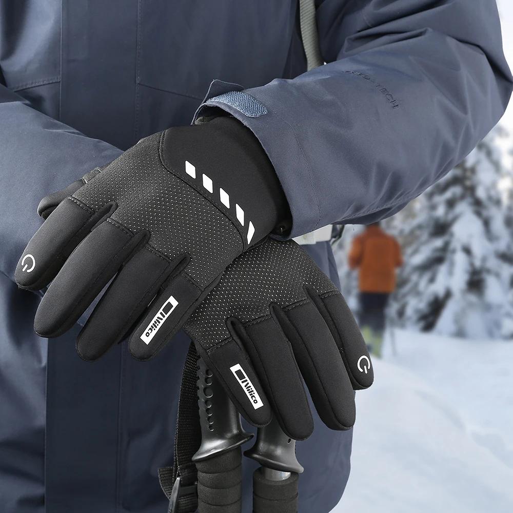Mens Winter Gloves Thicken Thermal Warm Fleece Full Finger Gloves Cold Resistance Windproof Outdoor Skiing Cycling Mittens Women
