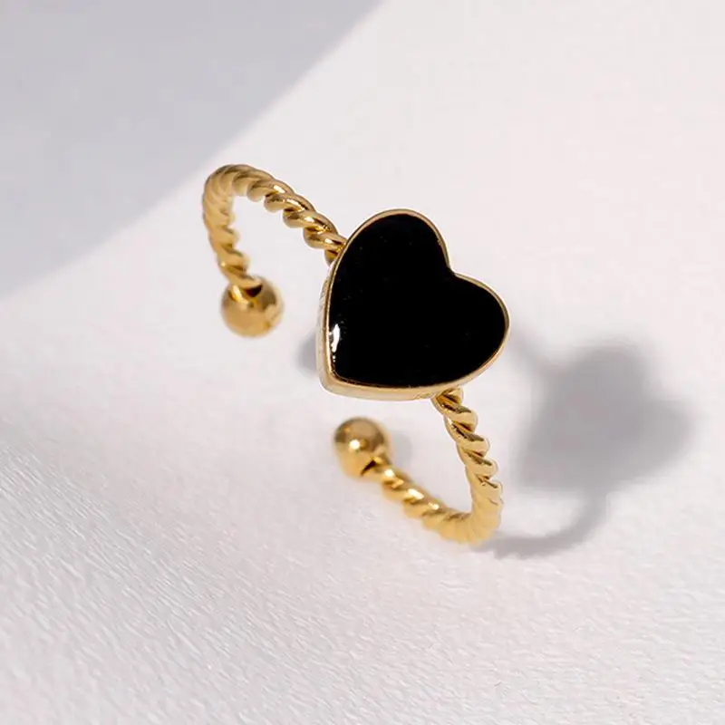 Stainless Steel Small Heart Love Adjustable Ring Tarnish Resistant Fashion Finger Jewelry for Women Girls Casual Daily Wear