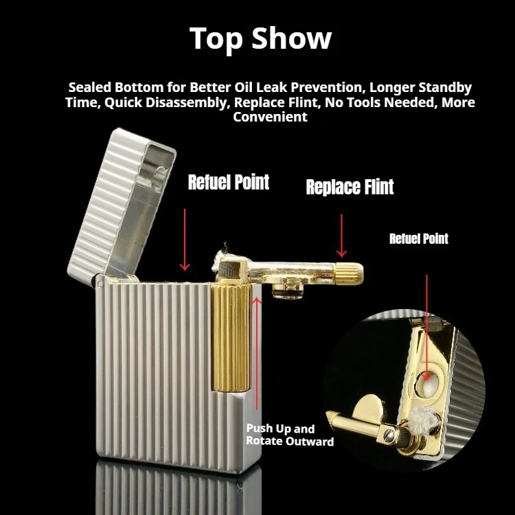 

New ST30 Vertical Pearl Chrome Oil Lighter, Stylish Side Sliding Cigarette Lighter, Classic Series Style Men's Gift