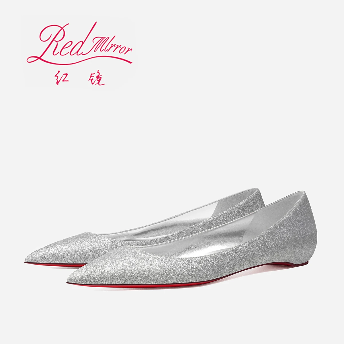 2024 New Style Pointed Bare Red Sole Flat Shoes Single Shoes Women\'s Lacquer Leather Inner Heightening Shallow Mouth Low Heels