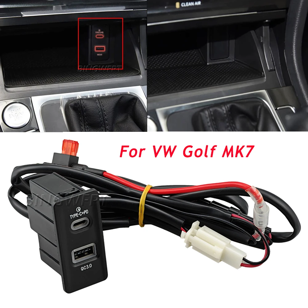 TYPE-C PD USB Interface Socket Car Quick Charger Power Adapter Charging Outlet For VW Golf MK7 2013 2014 2015 2016 2017