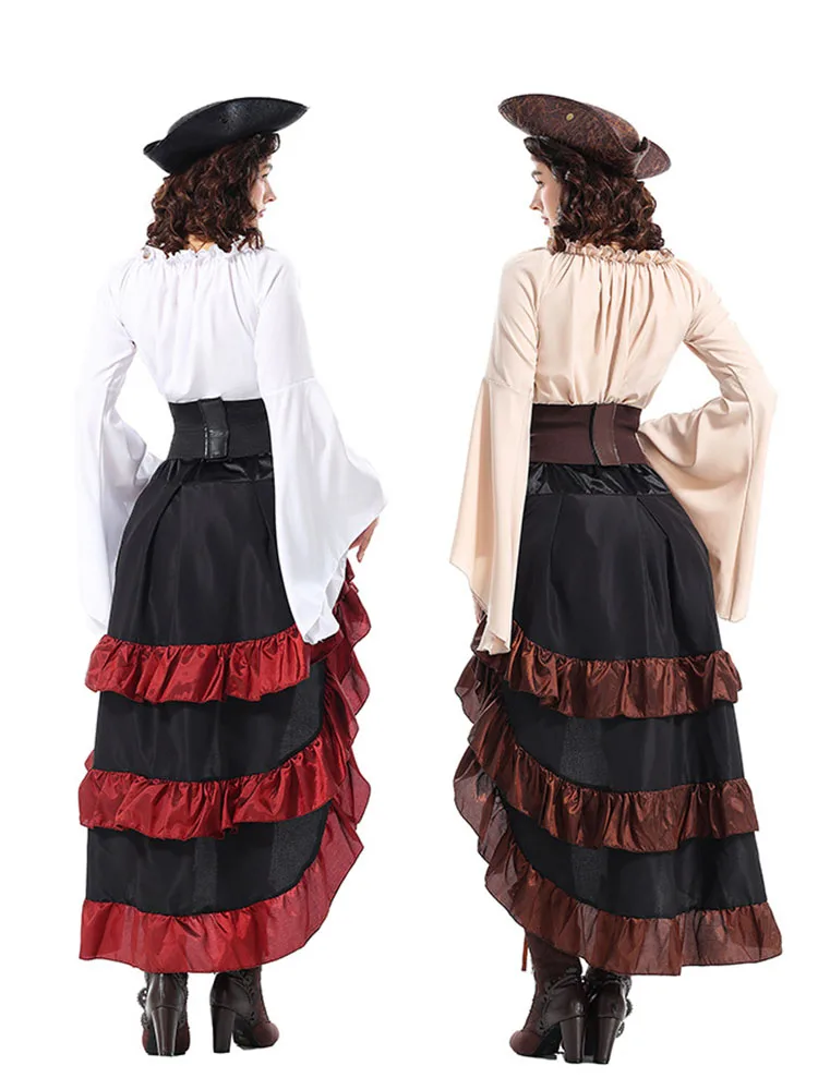 Halloween piratenrok kostuum middeleeuwse lange T met tailleriem Performatieve koningin Kapitein Sle polyester materiaal