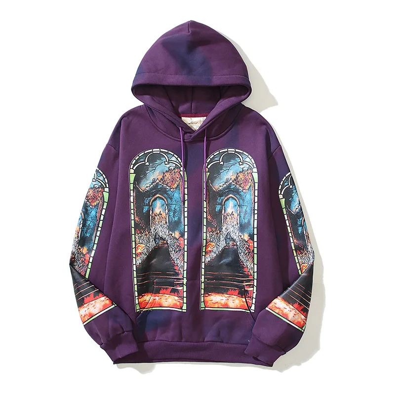 Men's Fashion High Street Tie Dye Hip Hop Hoodies Streetwear Oversized Y2K Sweatshirt Graffiti Hooded Pullover Hoody Tops