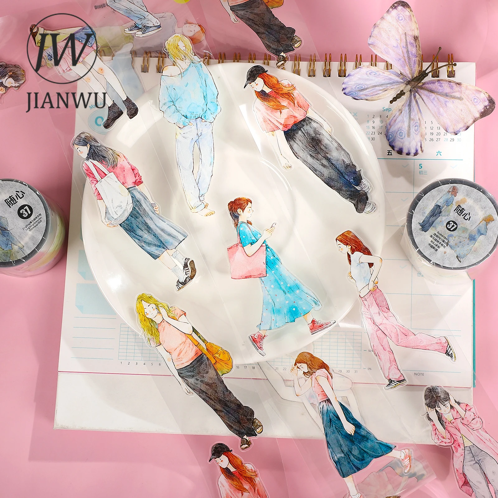 

JIANWU 50mm*1000cm Vintage Girl Character Landscape Material Collage PET Tape Creative DIY Journal Scrapbook Stationery