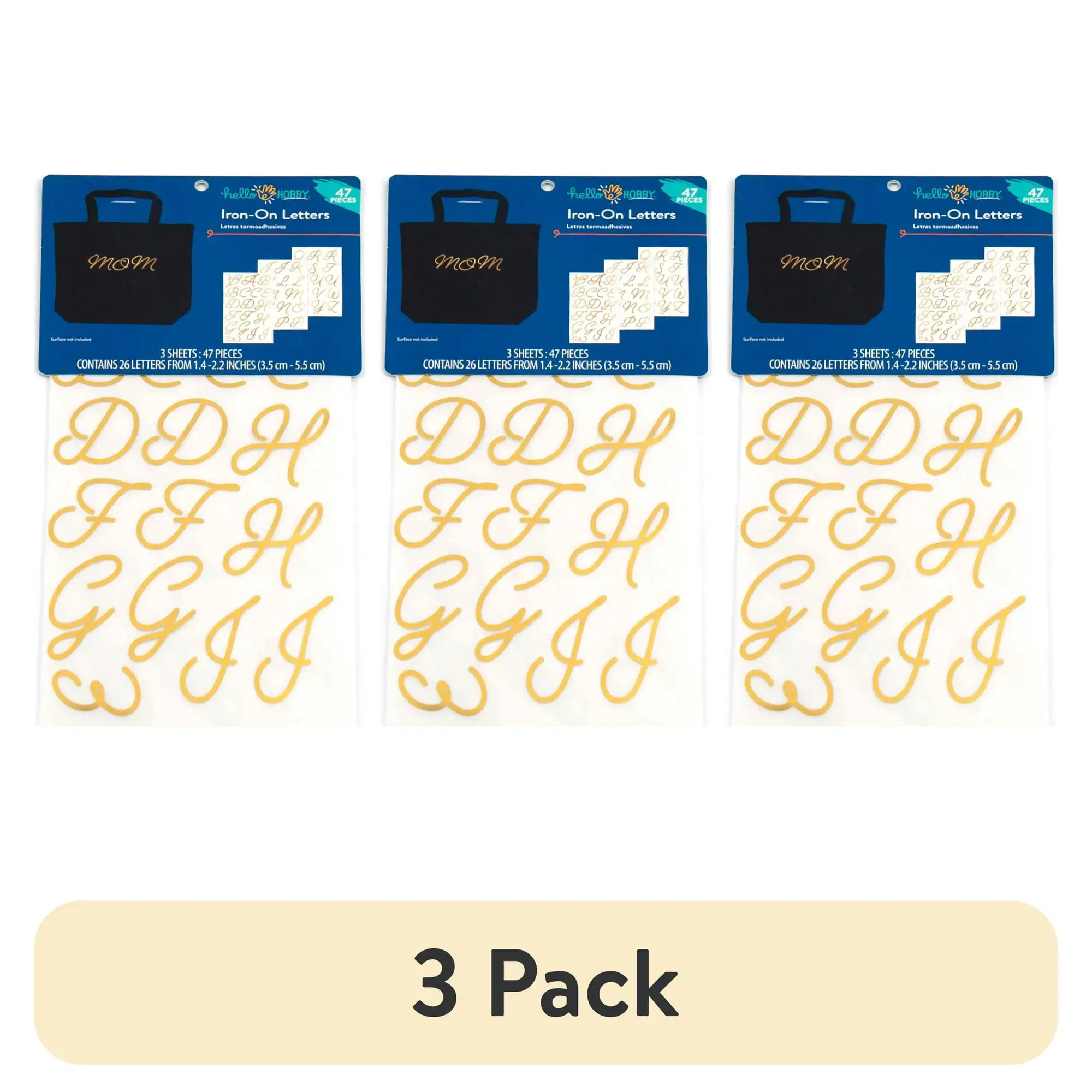 

(3 pack) Hello Hobby Iron-on Gold Foil Script Letters, 47 Pieces