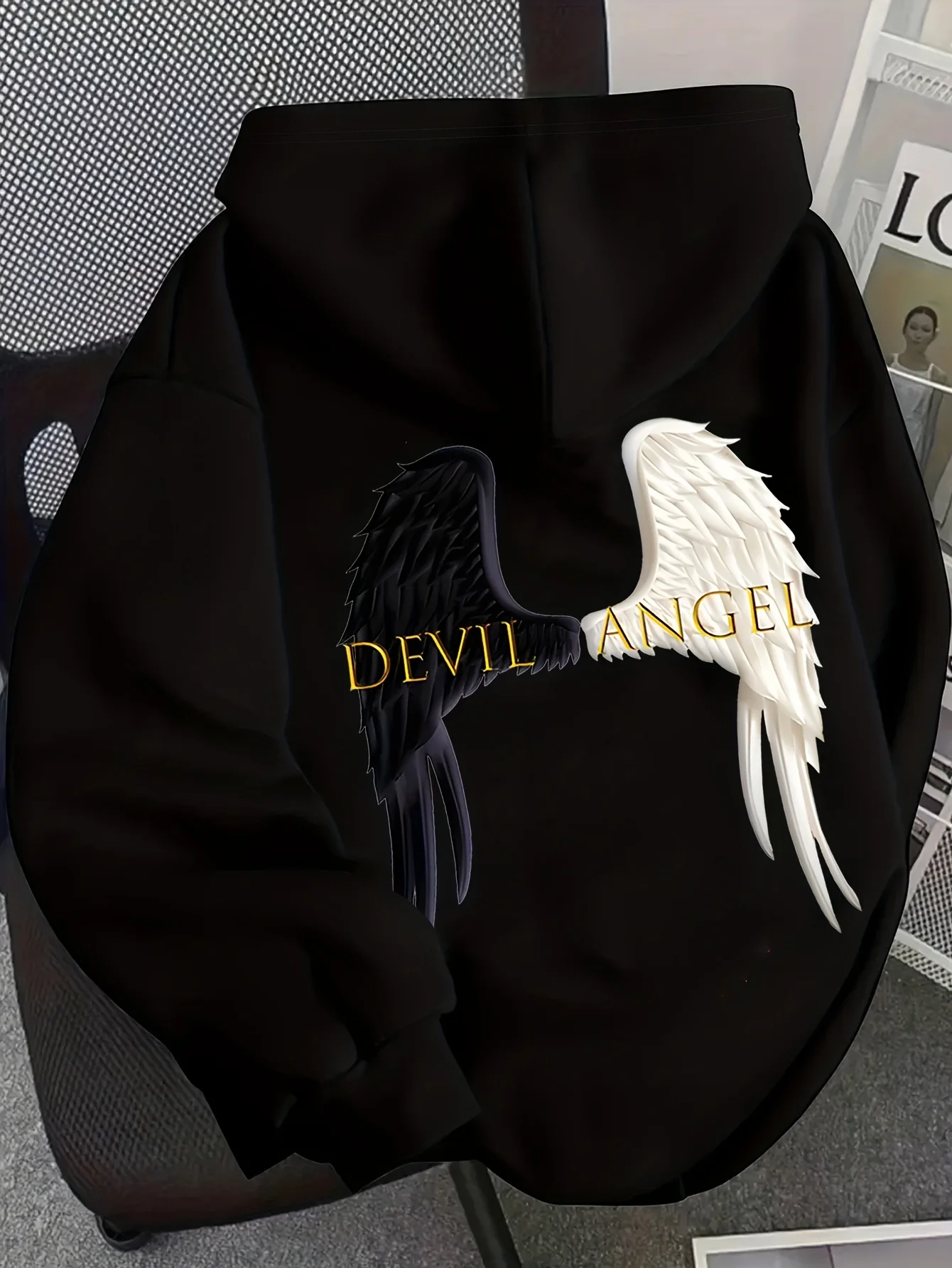Devil Angel Wing Hoodie for Men 3D Stereo Wing Design Black Casual Pullover Hooded Sweatshirt Hip Hop Streetwear Top