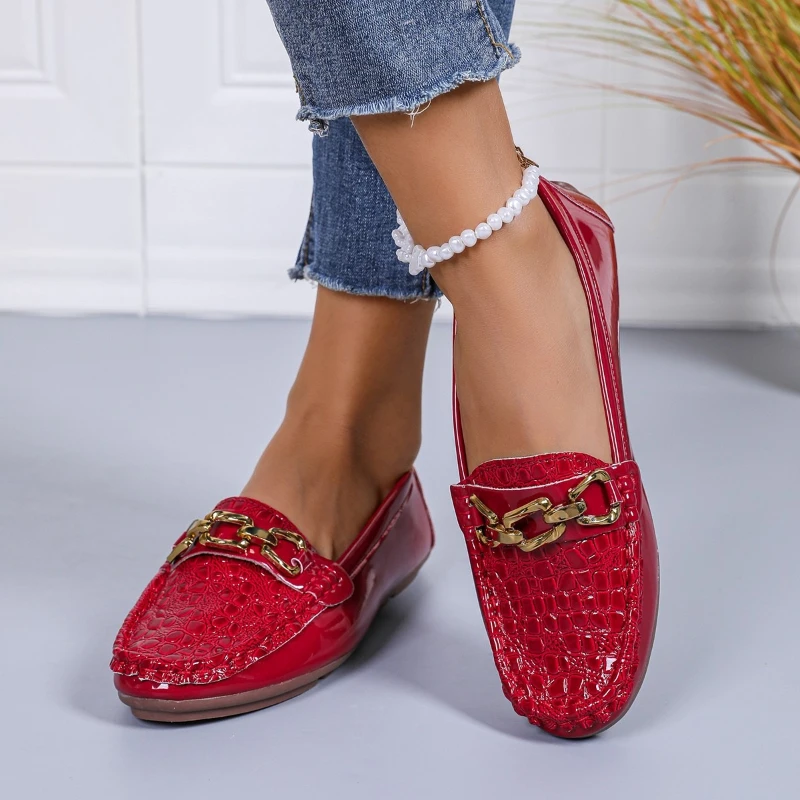 

Summer New Women's Casual Metal Chain Decoration Single Shoes Round Toe Soft Sole Flat Women Loafer