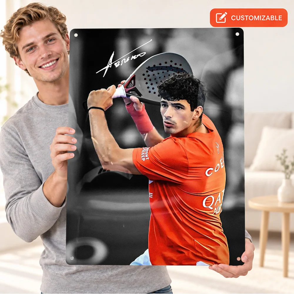 Arturo Coello Padel Player Action Shot Aluminum Poster Personalized Metal Sign Selective Color Photography Wall Art For Bedroom