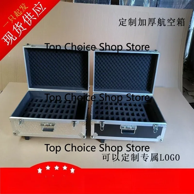 Custom 50-hole walkie-talkie trolley case, custom aluminum alloy trolley case, black and silver aviation trolley case