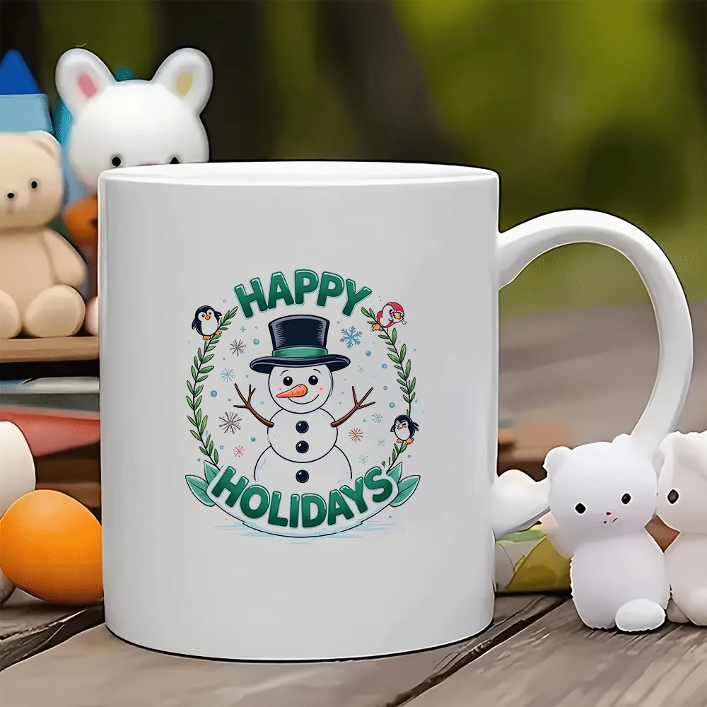 

11oz Mug + Cartoon Snowman Theme + Christmas Gift - Kids Water Bottle Family Office Coffee Cup Festive New Year Celebration