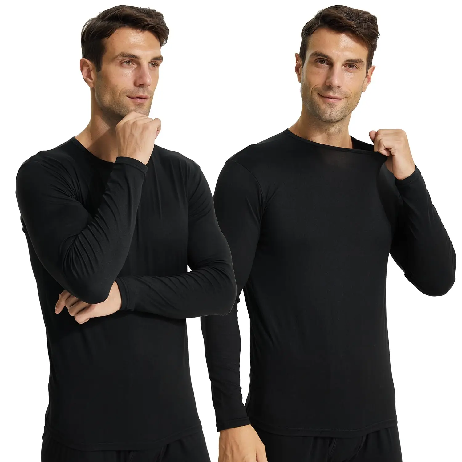 2 Pack Thermal Shirts for Men Crewneck Long Sleeve Thermal Undershirt Men Base Layer Cold Weather Thermals