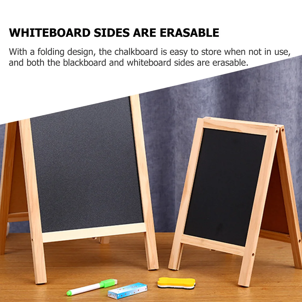 

2Pcs Wooden Chalkboard Folding Double-Sided Blackboard Whiteboard Reusable Writing Board for Home School Wooden Chalkboard