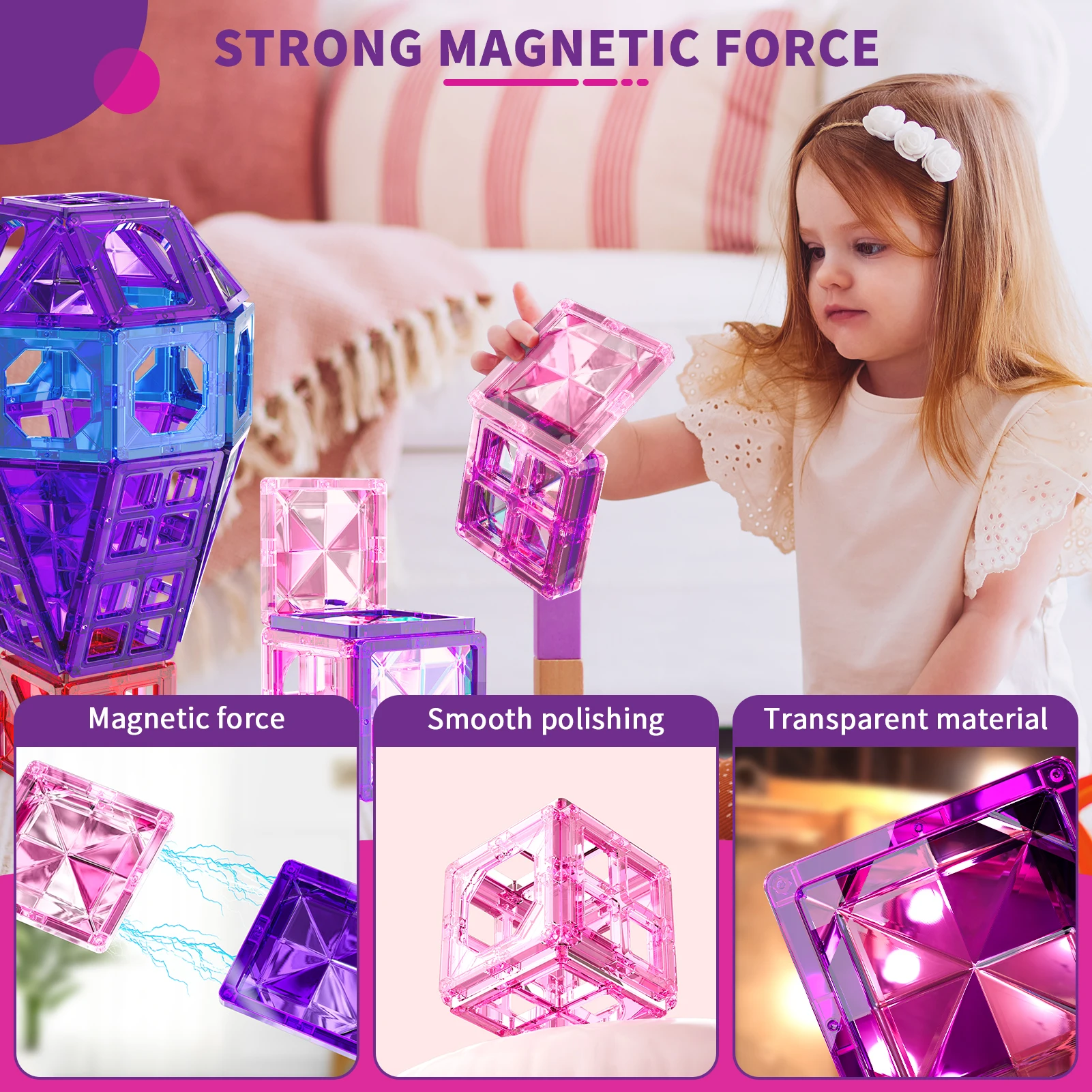 Magnetic Building Tiles Toys for 3 4 5 6 Year Old Girls, Building Educational Stem Toys & Gift for Girls Kids Ages 1-3 3-5