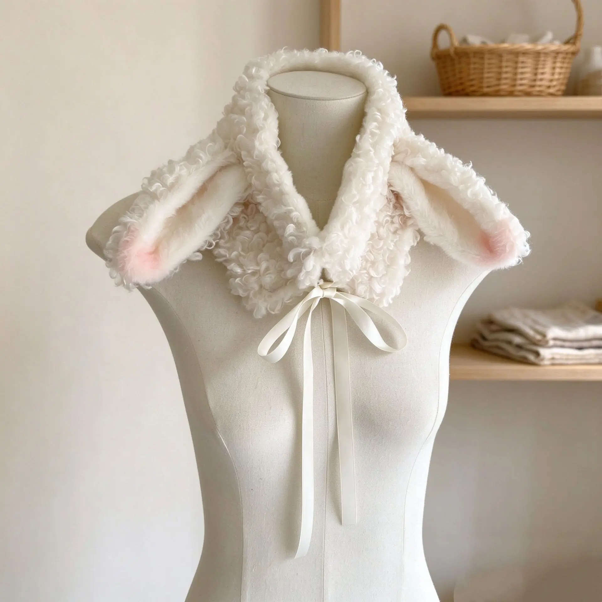 Winter Cute Sheep Ear Plush Scarf Sweet Kawaii Japanese Style Lovely Tie Earmuffs Two Use Daily Outdoor Student Earmuffs