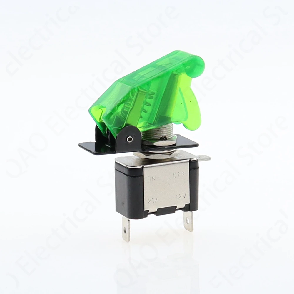 Auto Car Boat Truck Illuminated Led Toggle Switch With Safety Aircraft Flip Up Cover Guard Green 12V20A