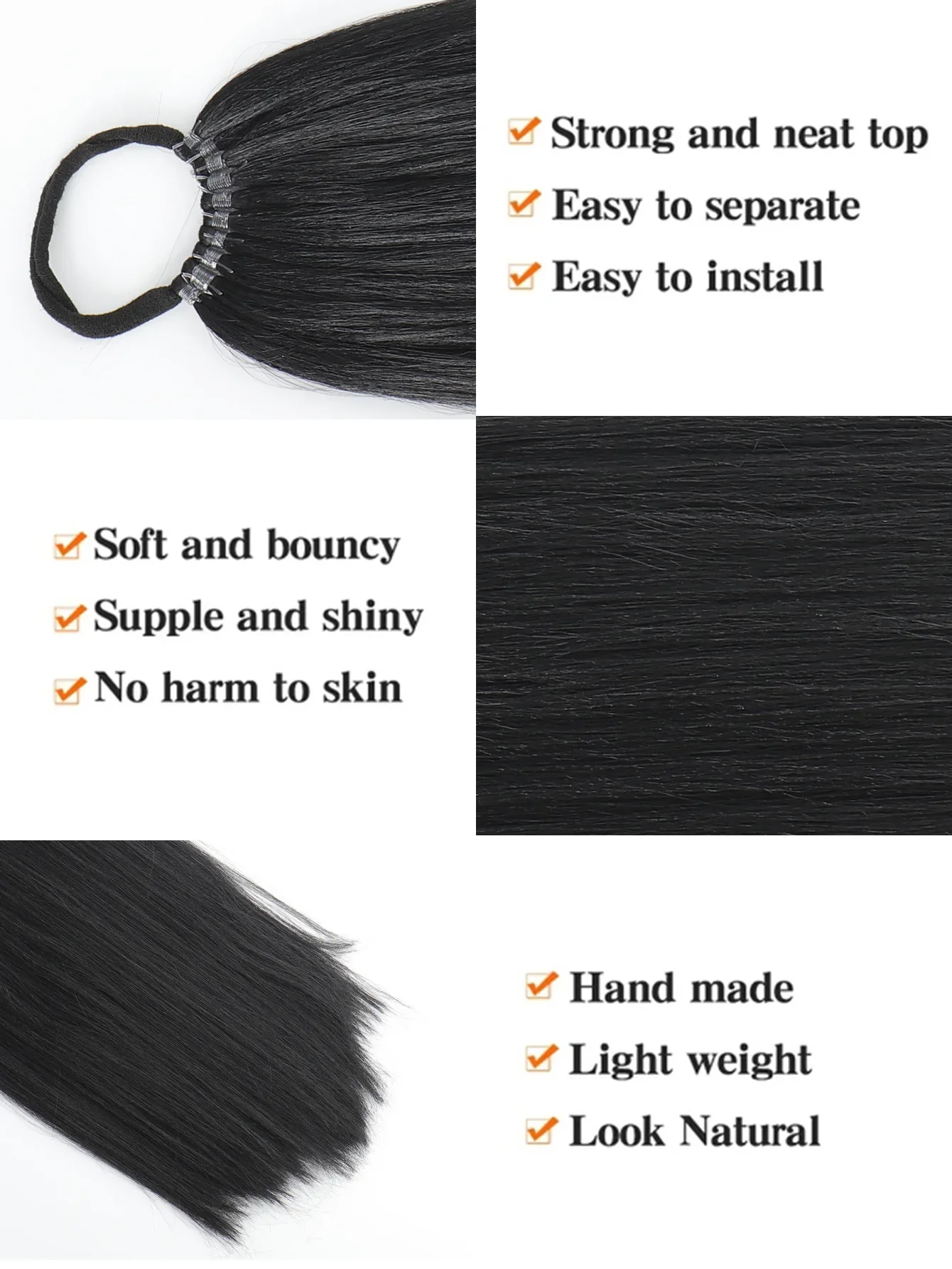 Synthetic Rubber Band Ponytail long straight Woman Black Slightly Ponytail Extension Long Heat-resistant Wig