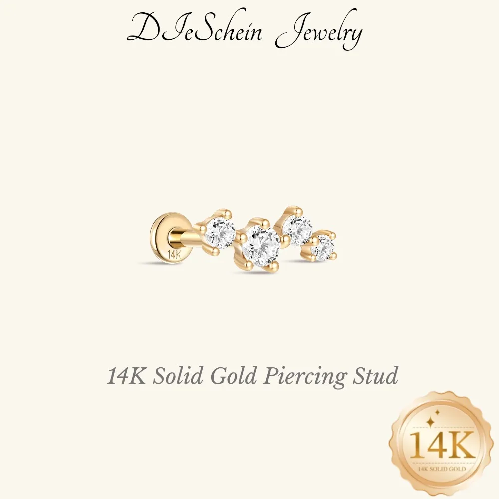 DIeSchein 14K Solid Gold Stud Earrings Waterproof Hypoallergenic Piercing Earrings for Women Sensitive Ears Minimalist Jewelry