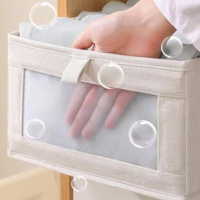 10Pc Windowable Cotton Linen Storage Box Folding Wardrobe Drawer Storage Box Clothes Storage Box Without Lid Trouser Storage Box