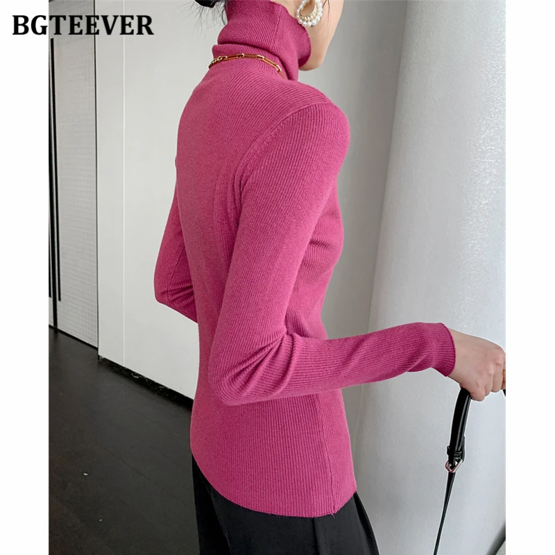 BGTEEVER Basic Turtleneck Sweaters for Women Long Sleeve Skinny Ladies Knitted Jumpers Autumn Winter Women Warm Pullovers