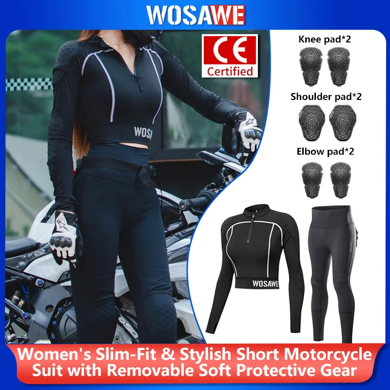 

WOSAWE Motorcycle Jacket Pants Suit Women Sexy Motocross Shirt CE Certified Soft Armor High Waist Honey Peach Hip Fitness Sports