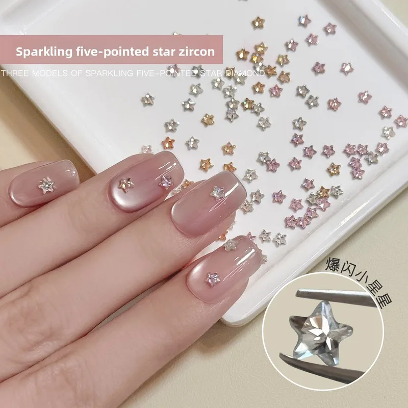 LYLE 50Pcs New Nail Art Rhinestones Star Zircon Sparkly Silver White Champagne Mini Flatback Nail Decorations Hot Bling Gems Set