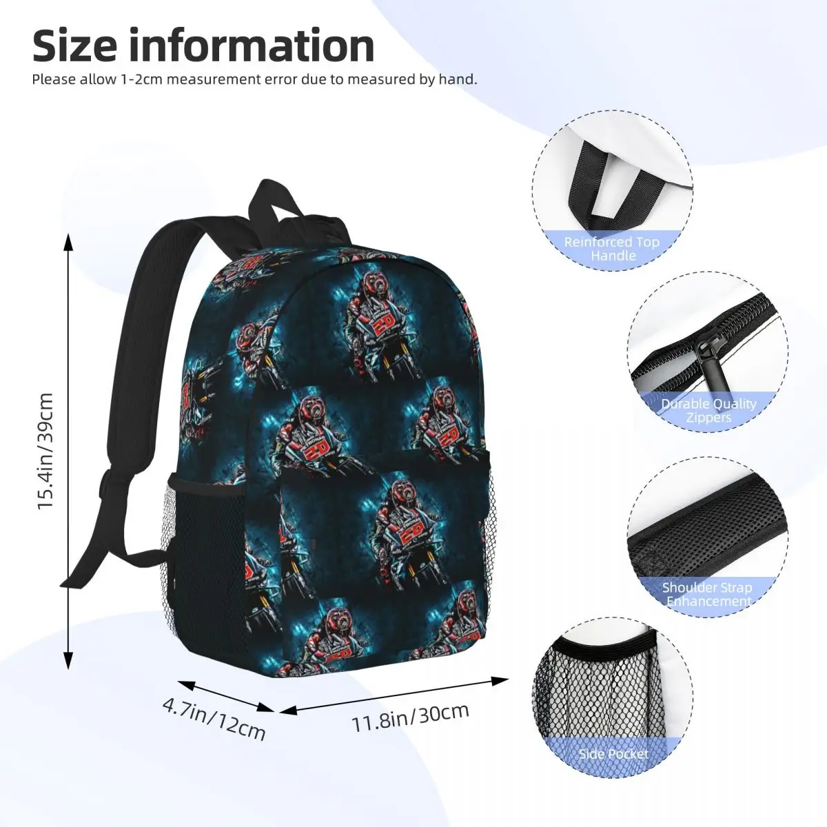 Fabio Quartararo French Motorcycle Racer Backpack Student Boys Girls BookBag Men Women School Bag Computer Shoulder Bags