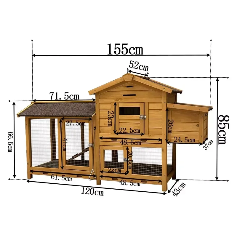 Premium Large Waterproof Outdoor Wooden Coop with Tray for Chickens Rabbits Cats Rainproof and Sun-Protected Nesting Zones